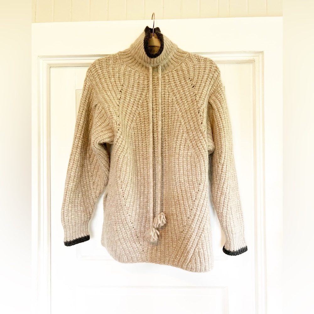 Ulla Johnson alpaca wool griege sweater w/dark gray sleeve pipe contrast